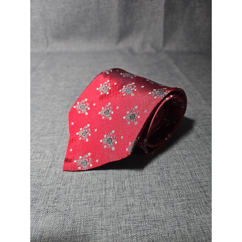 Vintage Tommy Hilfiger Astrology Cancer Crab & Stars Red Tie 100% Silk Witchy